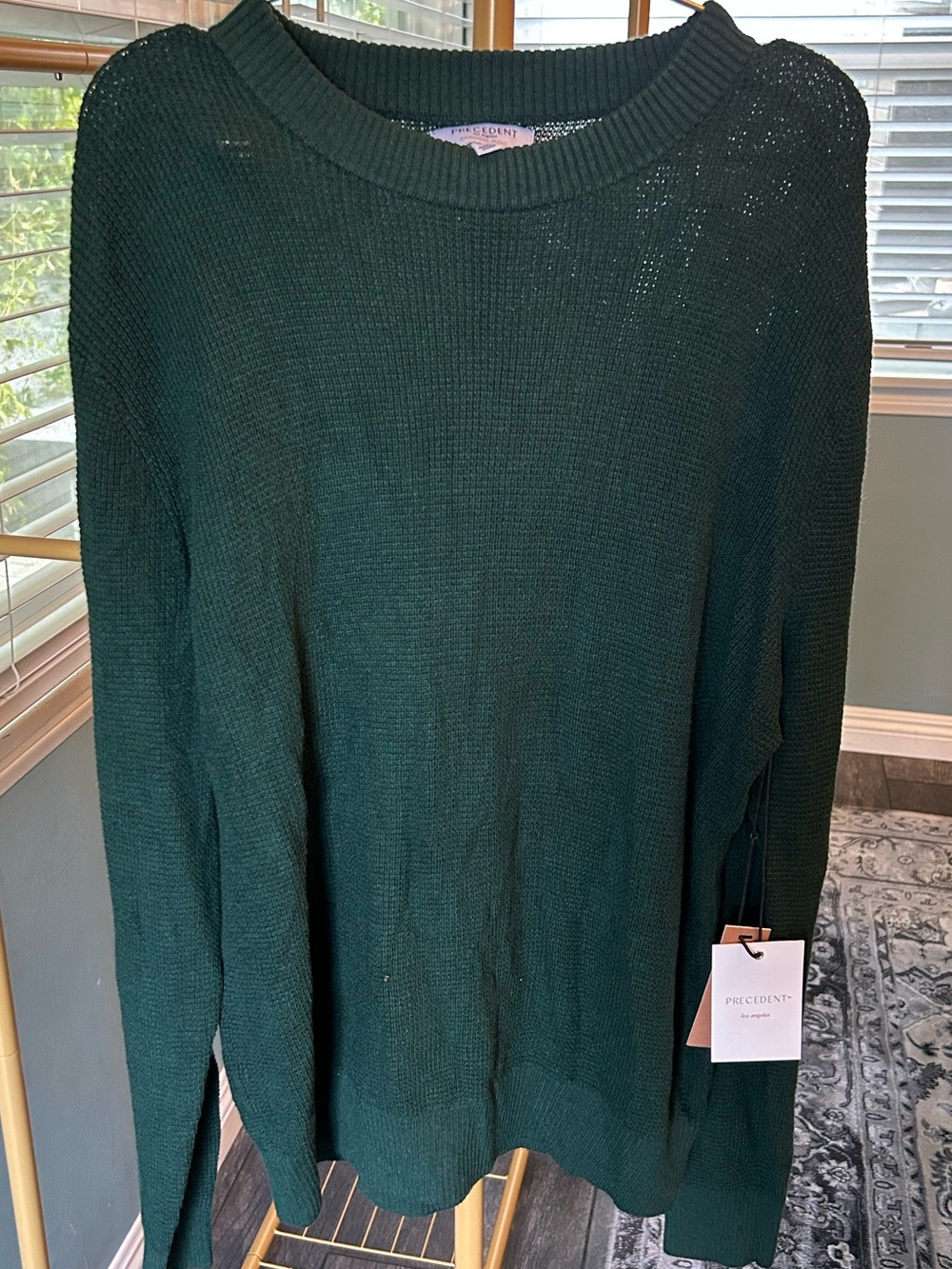 Precedent Large Dark Green Men’s Crewneck Sweater NWT Cashmere Blend.